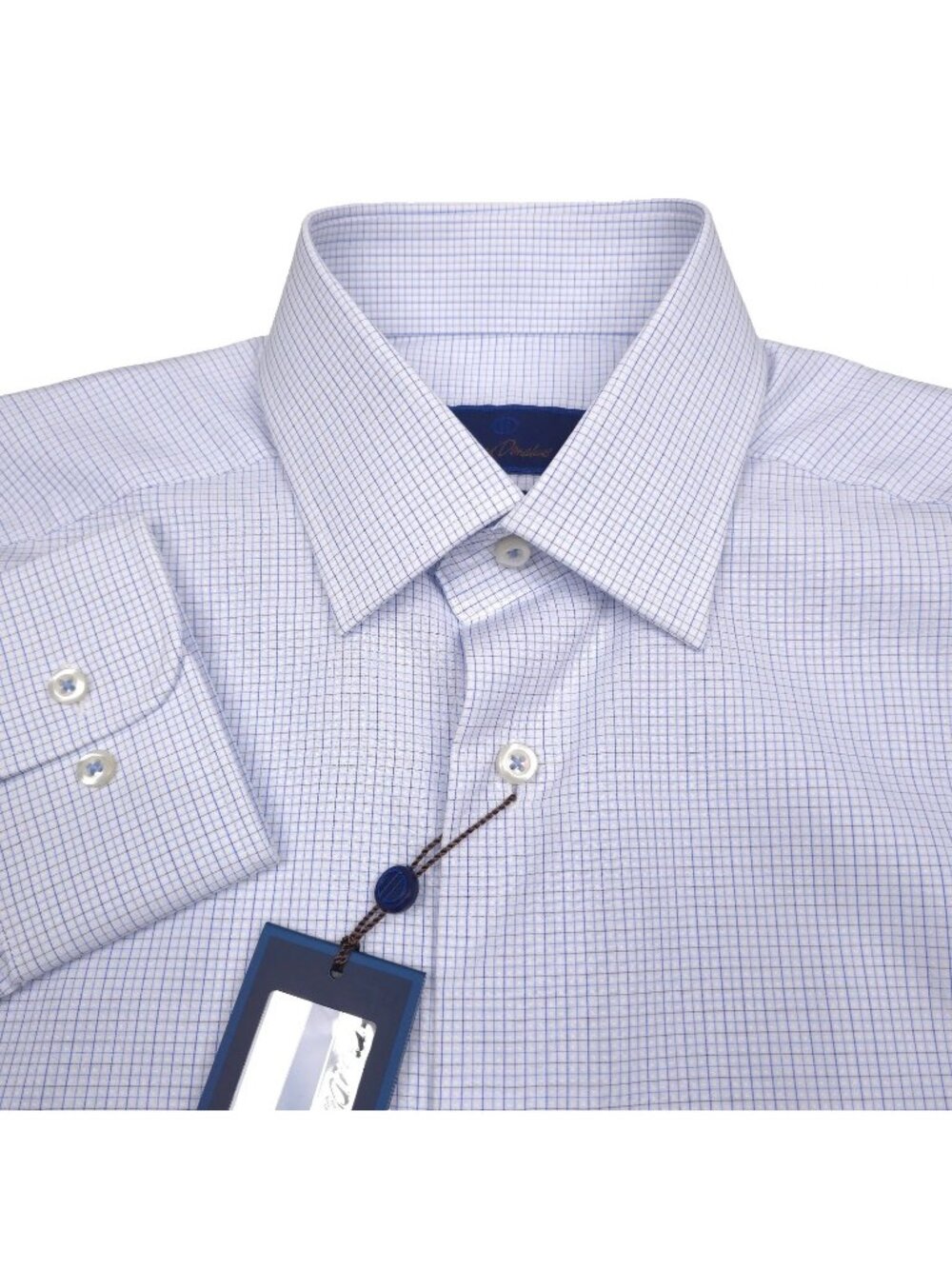 David Donahue Slim Fit Dobby Micro Plaid Shirt Mens Size 14.5 32/33 Luxury  NEW